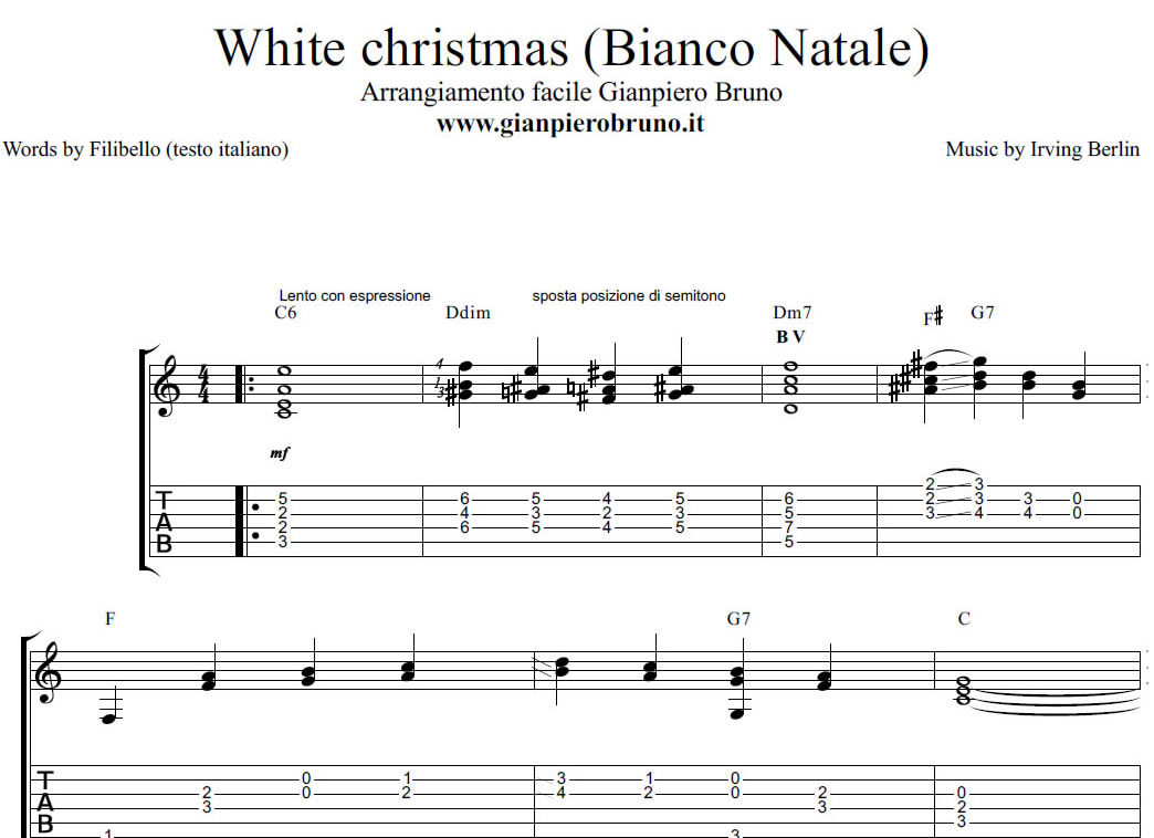 Bianco Natale spartito per chitarra