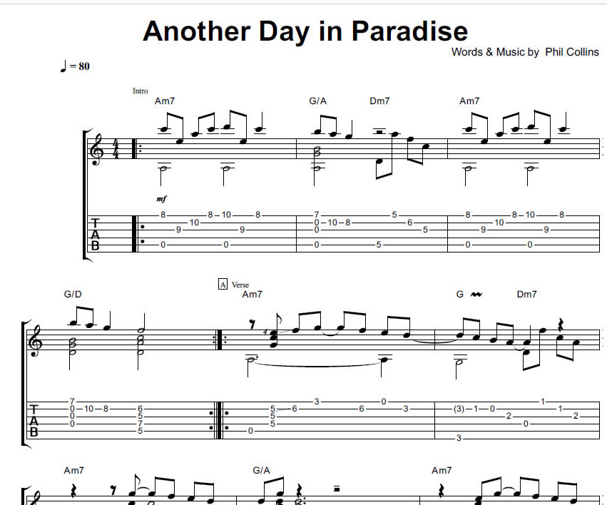 Phil Collins — Another Day in Paradise [Letra en español] Chords - Chordify