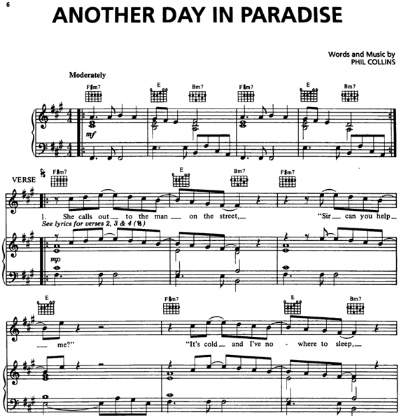 Phil Collins — Another Day in Paradise [Letra en español] Chords - Chordify